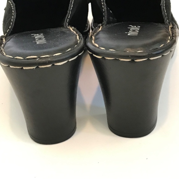 NICOLE Platform Mule Clogs Leather Black Slip On Heeled Clogs Markie Size 8 - Picture 9 of 16